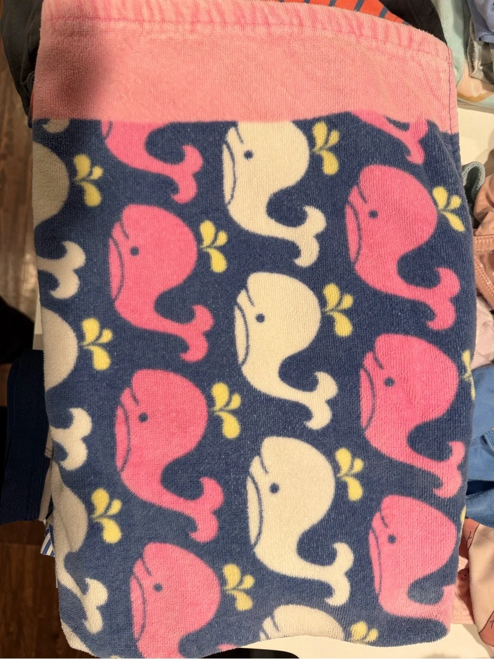 Pottery Barn Toddler Hooded Bath Towel Poncho - Pink & Blue Whale Print